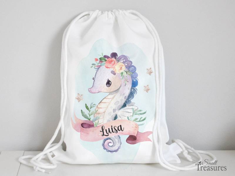 Turnbeutel Stoffbeutel Personalisiert Rucksack Mit Name Seepferdchen von SmallTreasuresDE