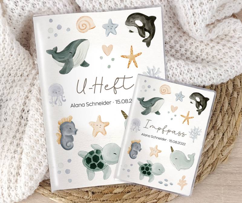 U-Heft-Hülle Impfpass Reisepass, Personalisiert Boho Meerestiere von SmallTreasuresDE