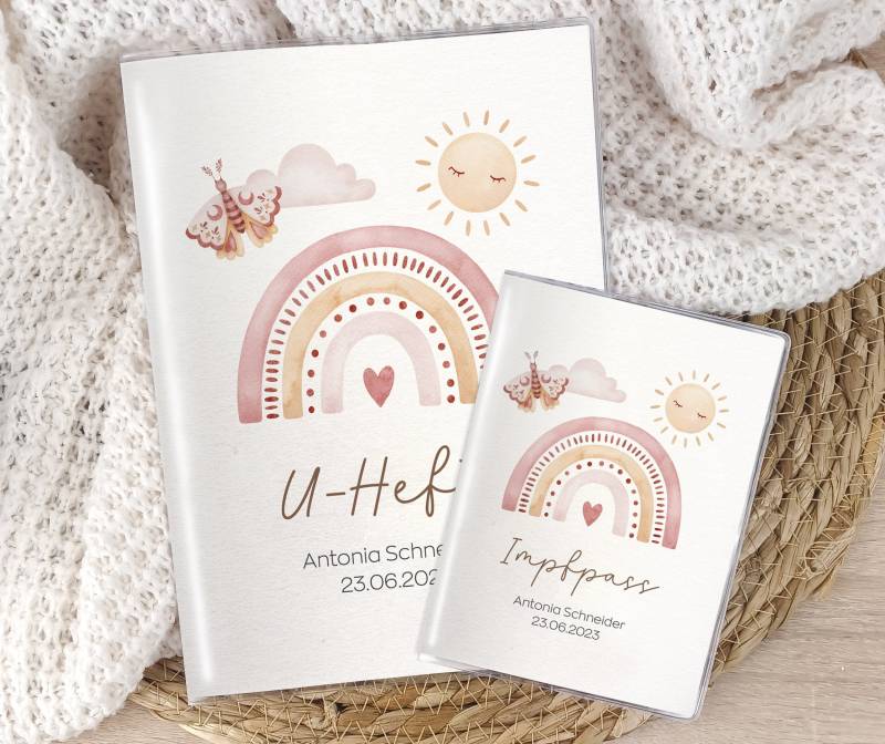 U-Heft-Hülle Impfpass Reisepass, Personalisiert Boho Regenbogen von SmallTreasuresDE
