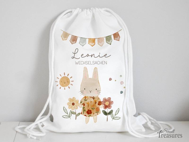 stofftasche Turnbeutel Personalisiert Beutel Rucksack, Kindergartentasche Mit Name Hase von SmallTreasuresDE
