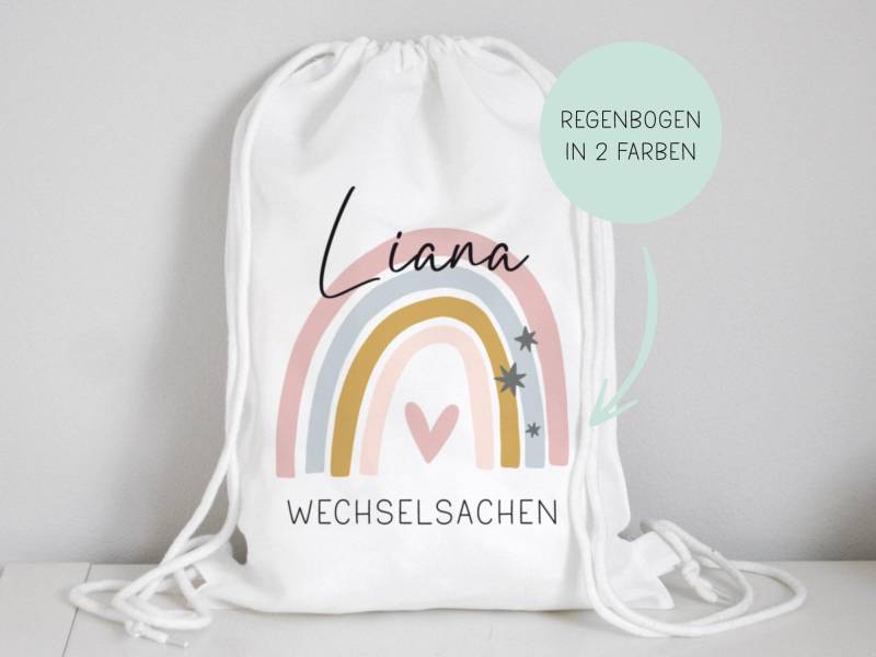 stofftasche Wechselsachen Wechselwäsche, Kindergarten Tasche Mit Name Personalisiert Regenbogen, Geschenkidee Für Kinder von SmallTreasuresDE