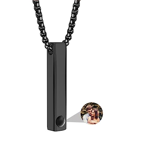 Personalisierte Bar Bild Projektion Halskette für Paar Silber Ich liebe dich Halskette 100 Sprachen Foto Projektion Halsketten personalisiertes Geschenk für Weihnachten Geburtstag,Stil 2-Schwarz von Smallduuck