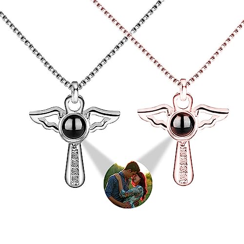 Smallduuck Ich liebe dich Halskette 100 Sprachen Silber personalisierte Foto Projektion Halsketten Angel Wings Anhänger Projektion Halsketten personalisierte Geschenke für Frauen Ihr Mädchen,Stil 10 von Smallduuck