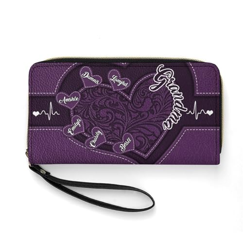 Smallduuck Personalisierbare Geldbörse für Großmütter mit 1–15 Namen, PU-Leder, Lange Geldbörse, Grandma Wallet-2, 19.7 * 10.5cm von Smallduuck