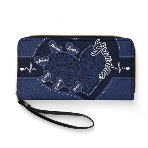 Smallduuck Personalisierbare Geldbörse für Großmütter mit 1–15 Namen, PU-Leder, Lange Geldbörse, Grandma Wallet-3, 19.7 * 10.5cm von Smallduuck