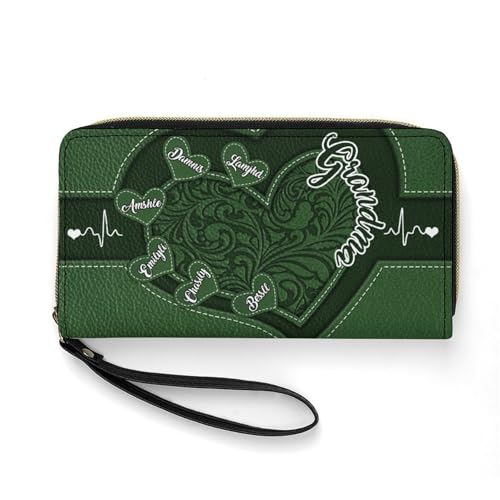 Smallduuck Personalisierbare Geldbörse für Großmütter mit 1–15 Namen, PU-Leder, Lange Geldbörse, Grandma Wallet-4, 19.7 * 10.5cm von Smallduuck