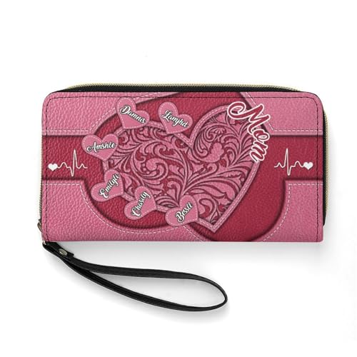 Smallduuck Personalisierbare Geldbörse für Großmütter mit 1–15 Namen, PU-Leder, Lange Geldbörse, Mom Wallet-1, 19.7 * 10.5cm von Smallduuck