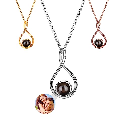 Smallduuck Personalisierte Unendlichkeit Projektion Halskette für Frauen Silber Ich liebe dich 100 Sprachen Halskette Foto Projektion Halsketten angepasstes Geschenk für Weihnachten Geburtstag,Stil 4 von Smallduuck
