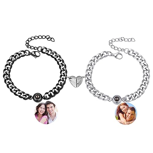 Smallduuck Personalisiertes Kreis Fotoarmband Paar Magneten Bildprojektionsarmband Ich liebe dich Armband 100 Sprachen Fotoschmuck für Geburtstag Valentinstag Weihnachten,Stil 5 von Smallduuck
