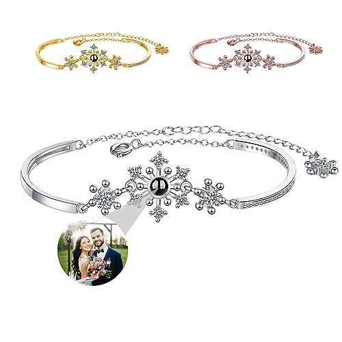 Smallduuck Personalisiertes Schneeflocken Fotoarmband für Frauen Projektionsarmband Ich liebe dich Armband 100 Sprachen Projektionsschmuck für Geburtstag Valentinstag Weihnachten,Stil 11 von Smallduuck