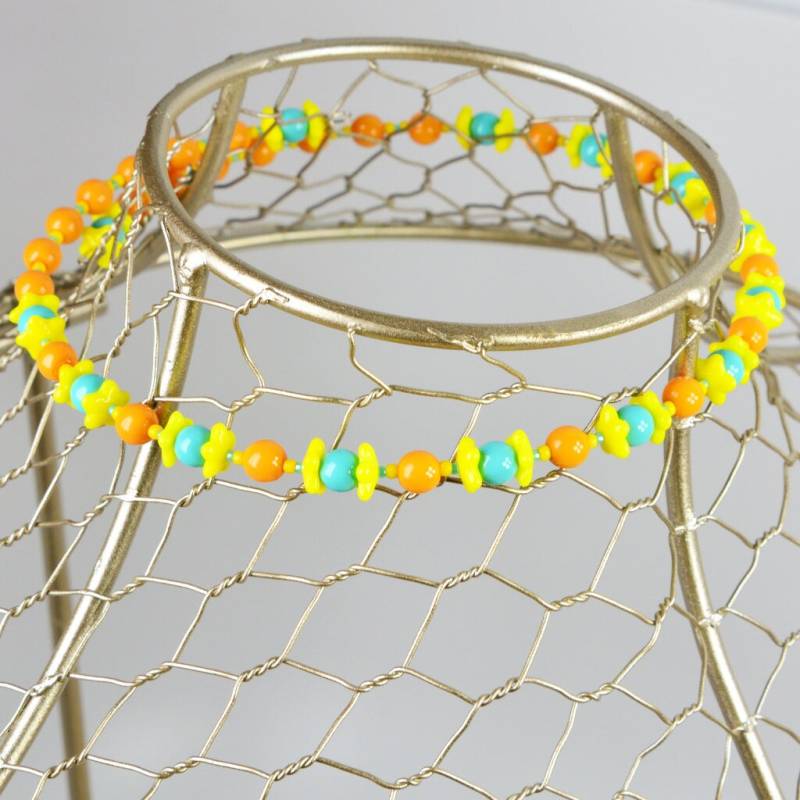 Helle Mehrfarbige Pastell Glas Perlen Halsband, Einzigartige Handgemachte Blaue Und Orange Halskette, Zarte Süße Feminine Halsband von SmallestPlanet