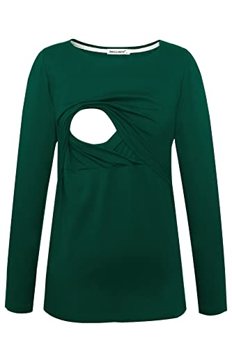 Smallshow Damen Stillshirt Umstandsmode T-Shirt Umstandstop Umstandsshirt Schwangerschaft Kleidung Stilltop Langarmshirt Deep Green XXL von Smallshow