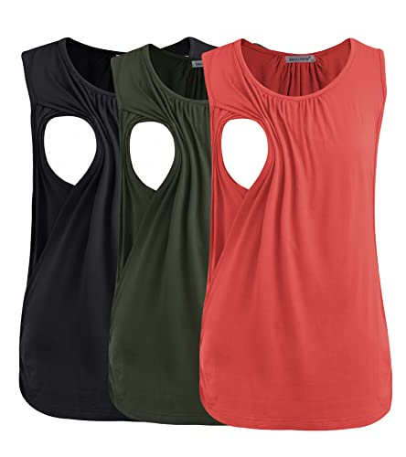 Smallshow 3er Pack Umstands-Still-Tanktops Ärmellos Stillen Tops Damen Stilloberteile,Army Green-Black-Orange,XXL von Smallshow