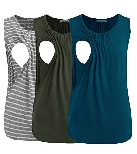 Smallshow 3er Pack Umstands-Still-Tanktops Ärmellos Stillen Tops Damen Stilloberteile,Army Green-Teal-Light Grey Stripe,L Smallshow 3er Pack Umstands-Still-Tanktops Ärmellos Stillen Tops Damen Stilloberteile,Army Green-Teal-Light Grey Stripe,L von Smallshow