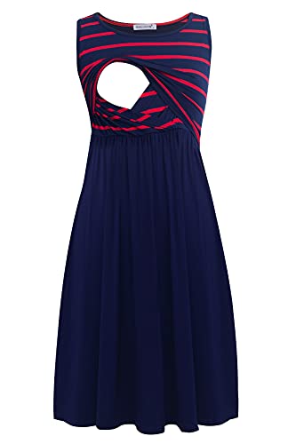 Smallshow Ärmelloses Patchwork-Umstandskleid mit Taschen für Frauen Navy Wine Stripe-Navy Medium Smallshow Ärmelloses Patchwork-Umstandskleid mit Taschen für Frauen Navy Wine Stripe-Navy Medium von Smallshow