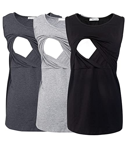 Smallshow Damen Ärmellose Umstandstop Mutterschaft Umstandskleidung Stillen Weste Tops 3 Stücke Black-Deep Grey-Light Grey M von Smallshow