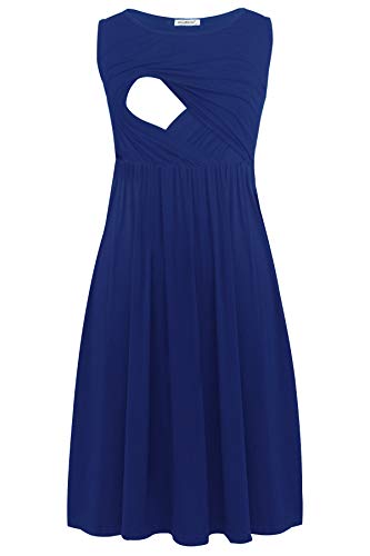 Smallshow Damen Ärmelloses Stillkleid Patchwork Umstandsmode Stillkleid - blau - Mittel von Smallshow