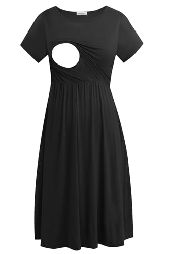 Smallshow Damen Baumwollleinenbluse mit Button-Down Plus Size Shirt 3/4 Arm Tuniken Kleidung Mittel Schwarz von Smallshow