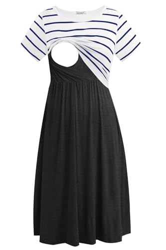 Smallshow Damen Baumwollleinenbluse mit Button-Down Plus Size Shirt 3/4 Arm Tuniken Kleidung gro Wei er Streifen von Smallshow