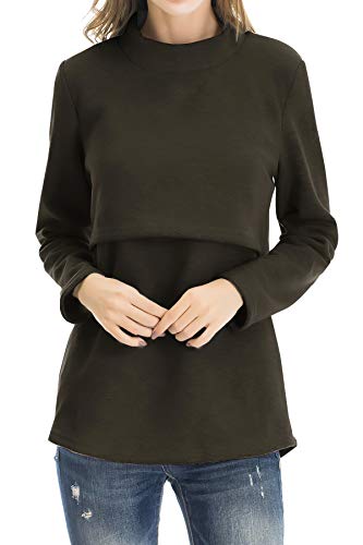 Smallshow Damen Fleece Stilloberteile Winter Langarm Stillkleidung für Stillen L Army Green von Smallshow
