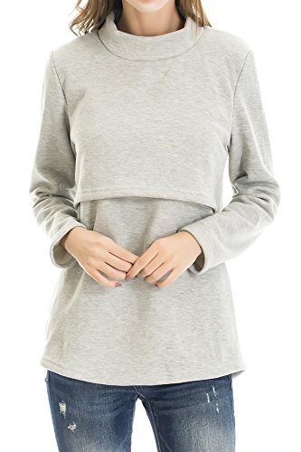 Smallshow Damen Fleece Stilloberteile Winter Langarm Stillkleidung für Stillen L Light Grey von Smallshow