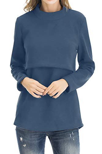 Smallshow Damen Fleece Stilloberteile Winter Langarm Stillkleidung für Stillen M Grey Blue von Smallshow