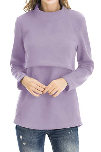 Smallshow Damen Fleece Stilloberteile Winter Langarm Stillkleidung für Stillen M Lavender von Smallshow