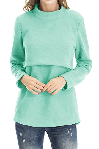 Smallshow Damen Fleece Stilloberteile Winter Langarm Stillkleidung für Stillen M Mint Green von Smallshow