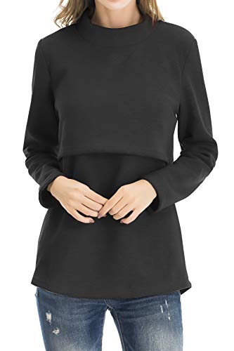Smallshow Damen Fleece Stilloberteile Winter Langarm Stillkleidung für Stillen S Black von Smallshow