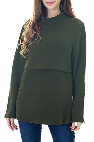 Smallshow Damen Fleece Stilloberteile Winter Langarm Stillkleidung für Stillen XL Army Green von Smallshow