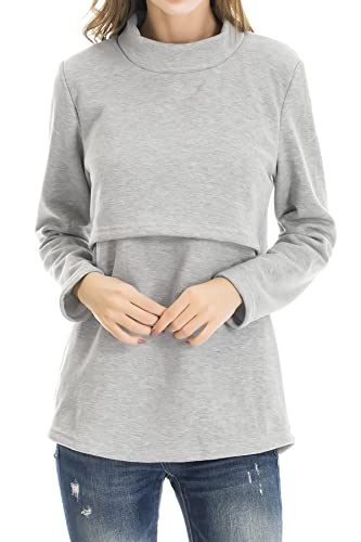 Smallshow Damen Fleece Stilloberteile Winter Langarm Stillkleidung für Stillen XL Light Grey von Smallshow