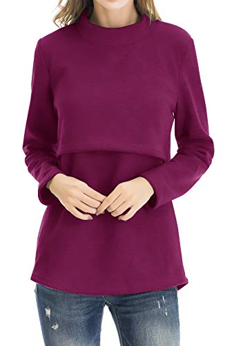 Smallshow Damen Fleece Stilloberteile Winter Langarm Stillkleidung für Stillen XL Wine von Smallshow
