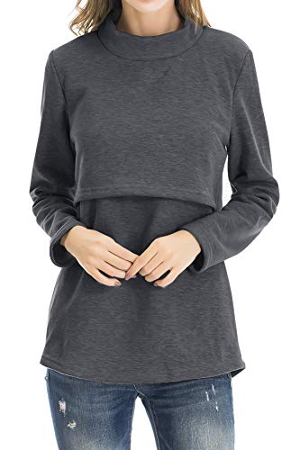 Smallshow Damen Fleece Stilloberteile Winter Langarm Stillkleidung für Stillen XXL Deep Grey von Smallshow