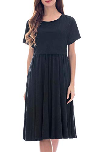 Smallshow Damen Lässiges Kurzarm Stillkleid Umstandskleid für Stillen Black Medium von Smallshow