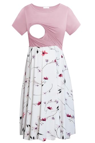 Smallshow Damen Kurzarm Patchwork Stillkleider zum Stillen, Pink-svp033, XX-Large Smallshow Damen Kurzarm Patchwork Stillkleider zum Stillen, Pink-svp033, XX-Large von Smallshow