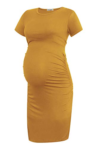 Smallshow Damen Kurzarm Umstandskleid Rüschen Schwangerschaftskleidung, gelb, Groß von Smallshow