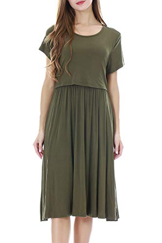 Smallshow Damen Lässiges Kurzarm Stillkleid Umstandskleid für Stillen Army Green Medium von Smallshow