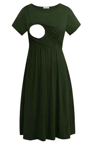 Smallshow Damen Lässiges Kurzarm Stillkleid Umstandskleid für Stillen Army Green X-Large von Smallshow