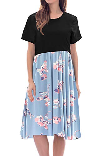 Smallshow Damen Lässiges Kurzarm Stillkleid Umstandskleid für Stillen Black-SVP049 Large von Smallshow