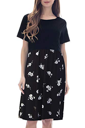 Smallshow Damen Lässiges Kurzarm Stillkleid Umstandskleid für Stillen Black-SVP121 Large von Smallshow