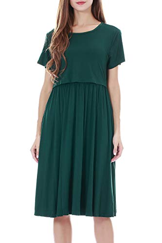 Smallshow Damen Lässiges Kurzarm Stillkleid Umstandskleid für Stillen Deep Green Large von Smallshow