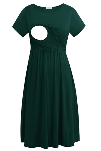 Smallshow Damen Lässiges Kurzarm Stillkleid Umstandskleid für Stillen Deep Green Medium von Smallshow