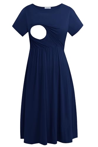 Smallshow Damen Lässiges Kurzarm Stillkleid Umstandskleid für Stillen Navy Large Smallshow Damen Lässiges Kurzarm Stillkleid Umstandskleid für Stillen Navy Large von Smallshow