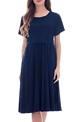 Smallshow Damen Lässiges Kurzarm Stillkleid Umstandskleid für Stillen Navy Small von Smallshow