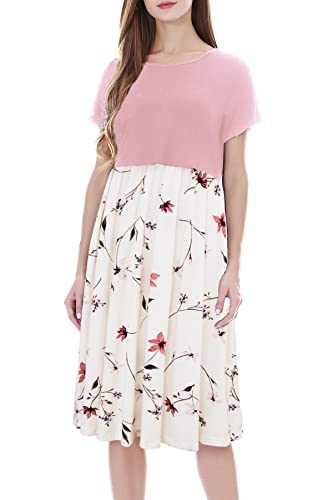 Smallshow Damen Lässiges Kurzarm Stillkleid Umstandskleid für Stillen Pink-SVP033 Large von Smallshow