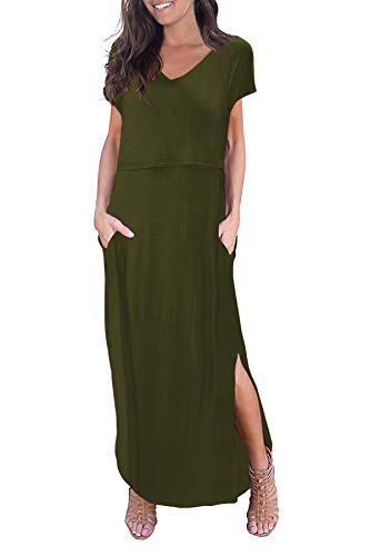 Smallshow Damen Lang Split Stillkleid Kurzarm Umstandskleid Sommer Army Green L von Smallshow