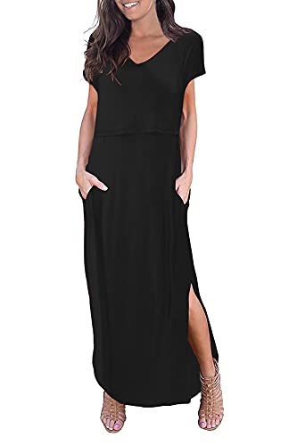 Smallshow Damen Lang Split Stillkleid Kurzarm Umstandskleid Sommer Black L von Smallshow