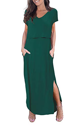 Smallshow Damen Lang Split Stillkleid Kurzarm Umstandskleid Sommer Deep Green M von Smallshow