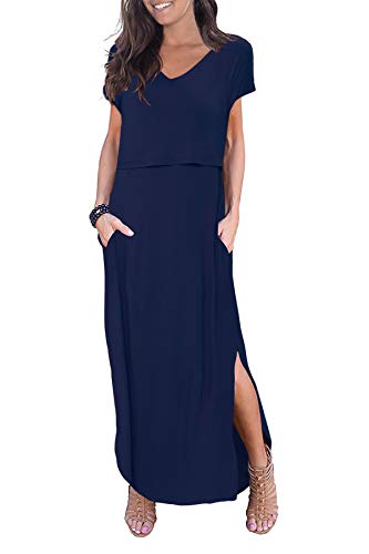 Smallshow Damen Lang Split Stillkleid Kurzarm Umstandskleid Sommer Navy L von Smallshow