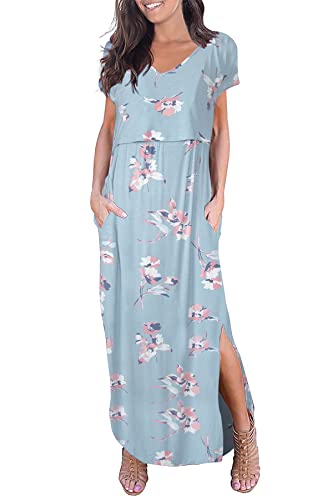 Smallshow Damen Lang Split Stillkleid Kurzarm Umstandskleid Sommer SVP049 M von Smallshow